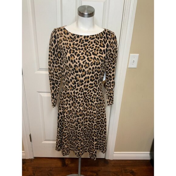 Kate Spade New York Tan & Black Leopard Print Fit & Flare Dress Size 8 - Picture 1 of 5